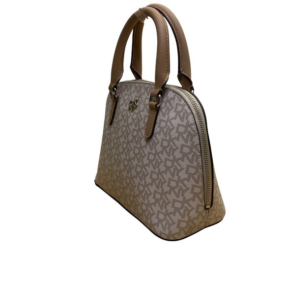 Dkny Women’s Grey Coated Canvas Monogram Dome With Crossbody Strap Clutch Bag - Picture 4 of 11